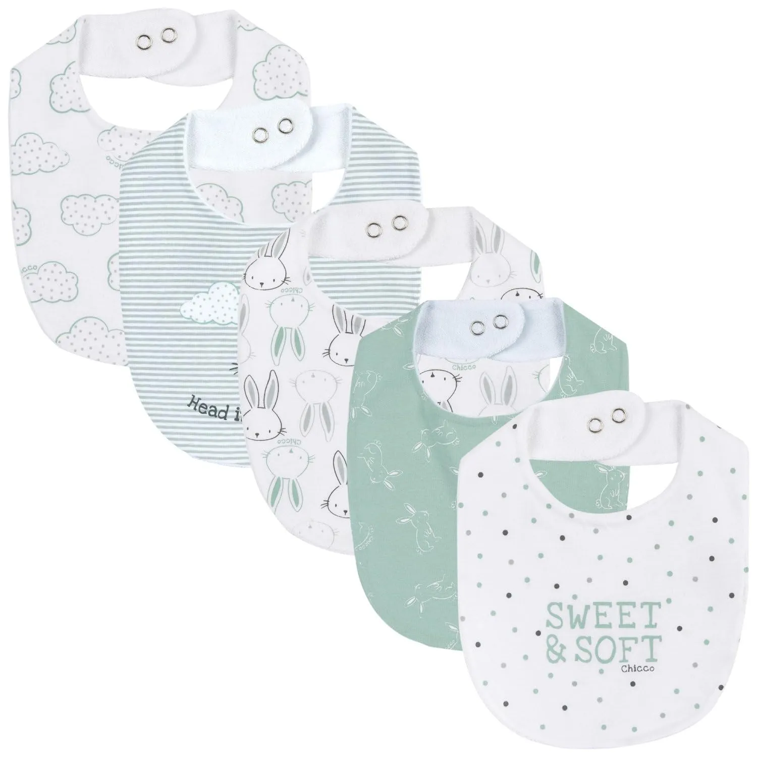 Chicco Set 5 Baberos Bebé Algodón Suave Talla Única Diseñado en Italia
