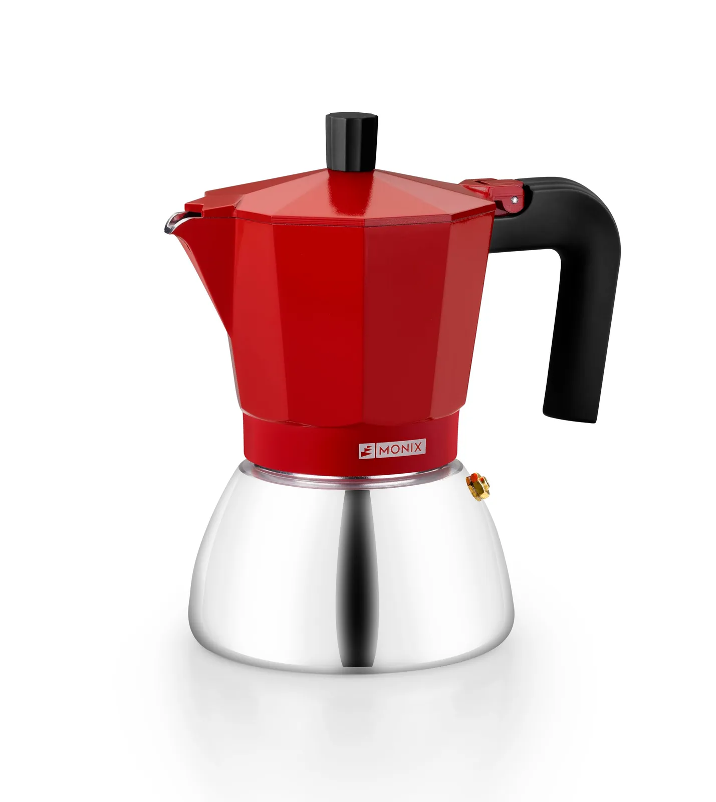 Cafetera Italiana Monix Induction Inox 9 tazas, apta para inducción, color rojo