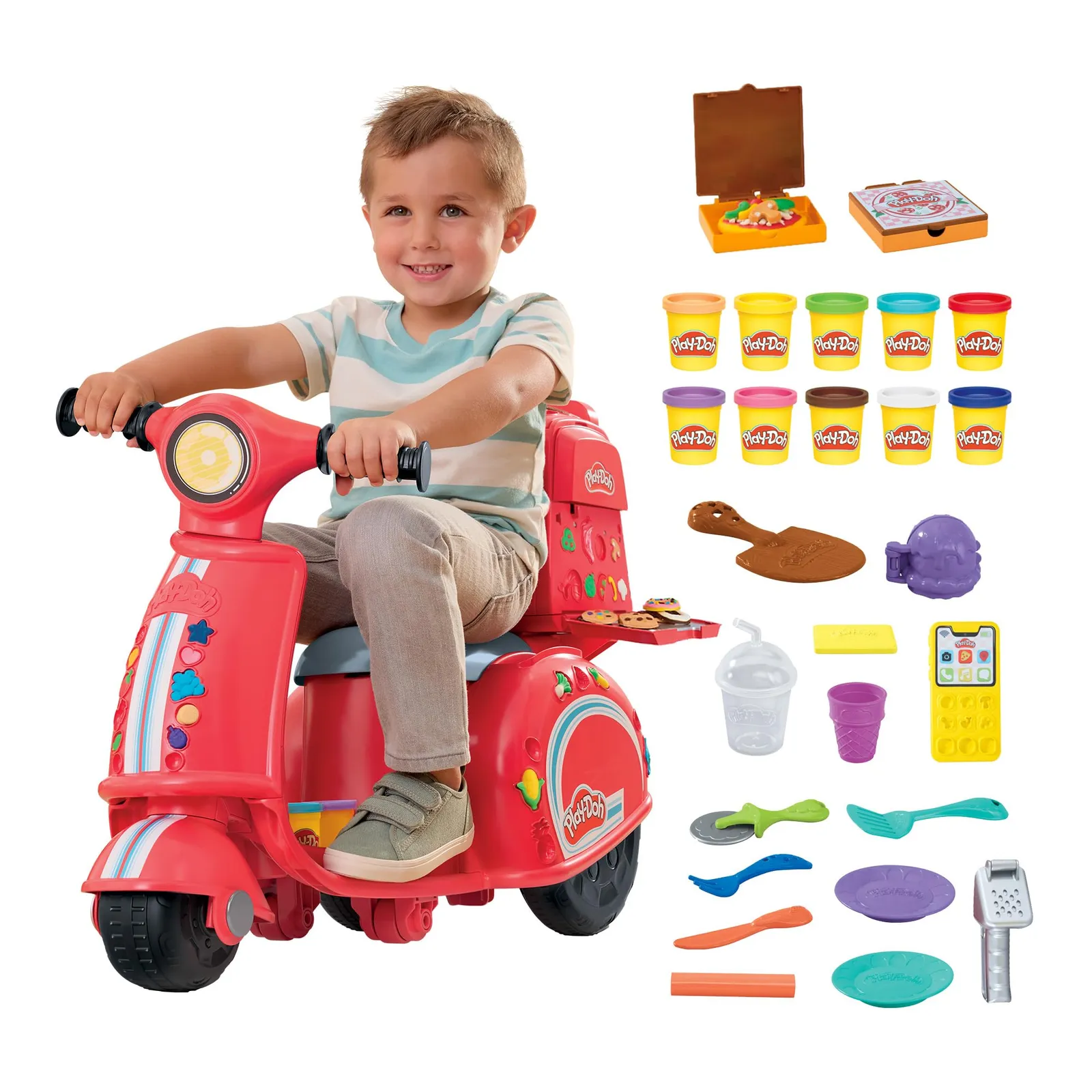 Play-Doh Moto Repartidora de Pizzas con 10 botes de plastilina