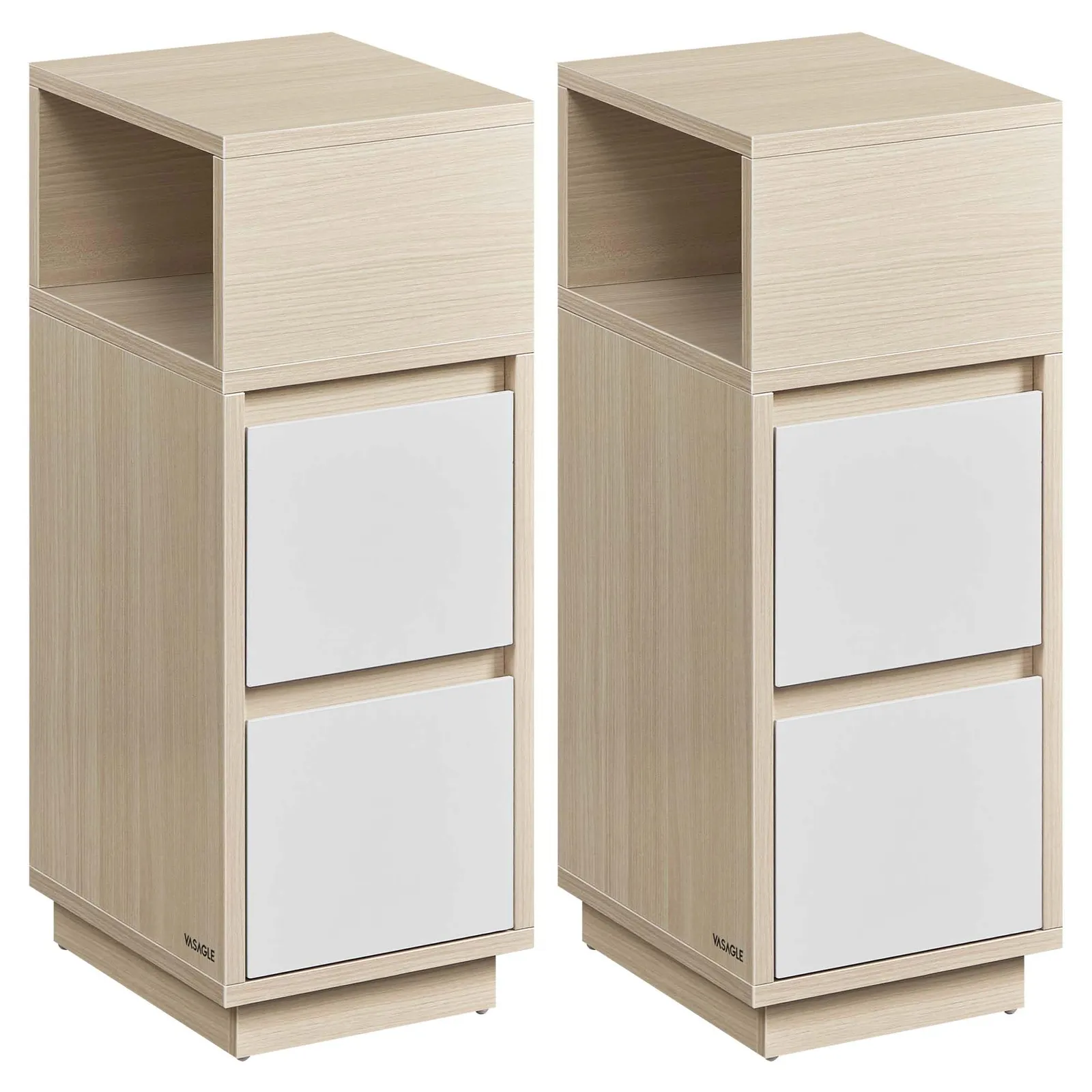 VASAGLE Kailyn LET856N01 - Juego de 2 Mesitas de Noche Estrechas, 2 Cajones y Compartimento Abierto, Beige