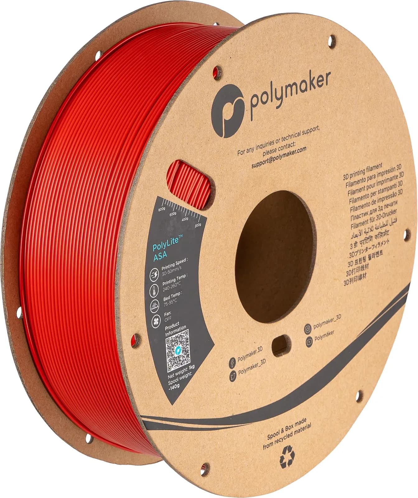Filamento Polymaker PolyLite ASA Rojo 1.75mm 1kg