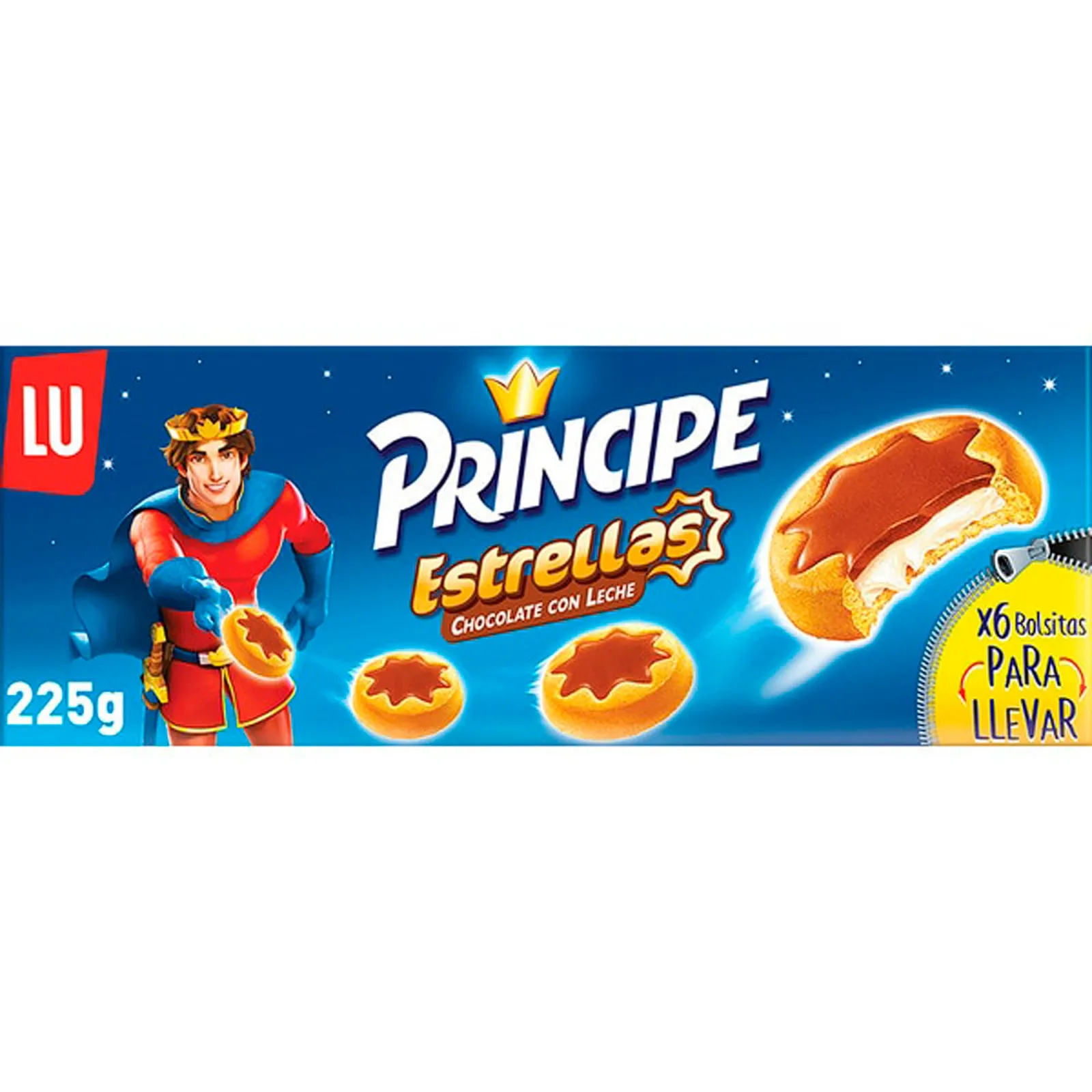 Pack 6 Galletas Chocolate Leche Príncipe Estrellas 225g