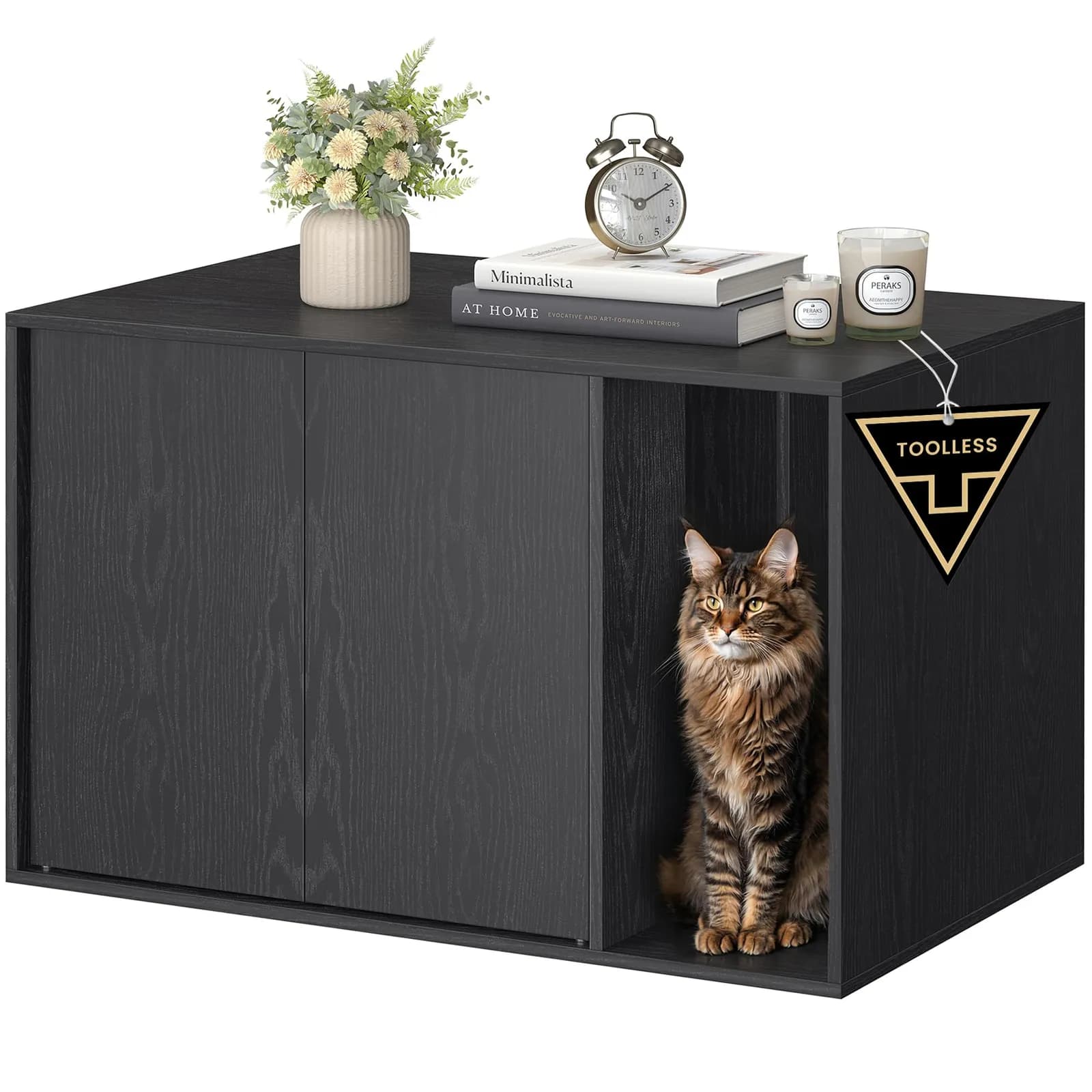 Caja Arenero SONGMICS Home para Gatos, Montaje Rápido Sin Herramientas, Negro Ébano PCL013B03