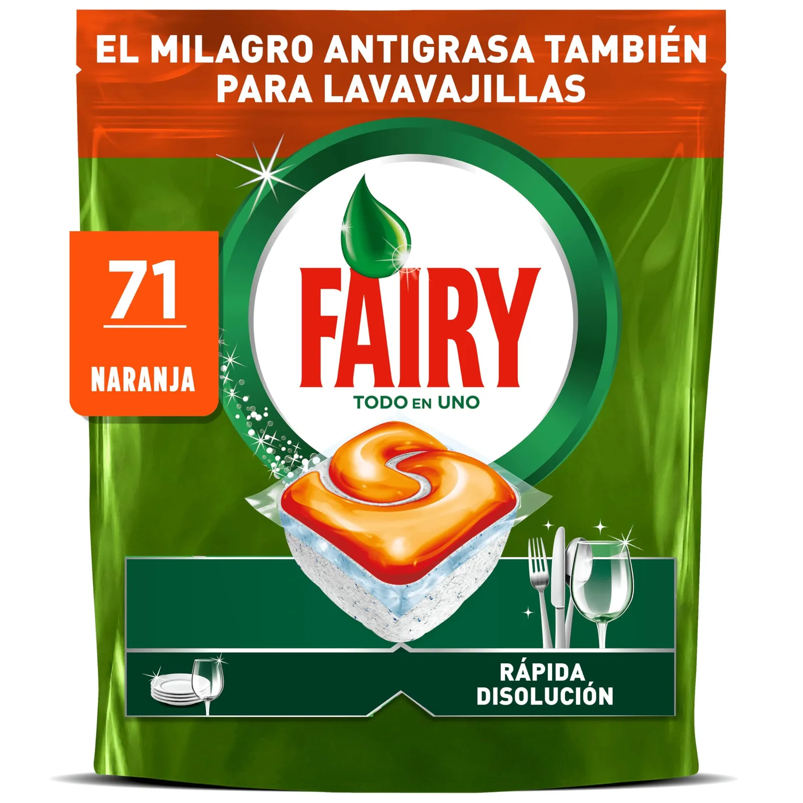 Fairy Original Todo En Uno Naranja Cápsulas Lavavajillas (71 uds)
