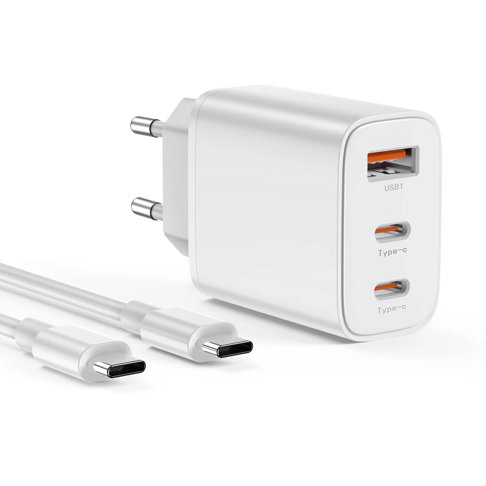 Cargador USB C 30W con 3 puertos y cable incluido
