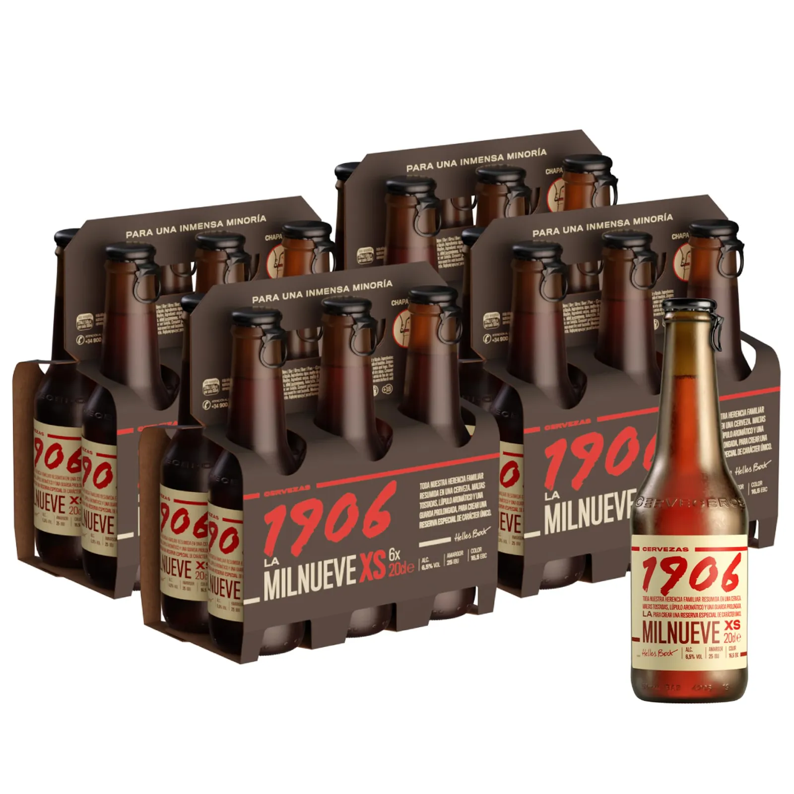 Cerveza 1906 Reserva Especial XS Lager Extra, Pack 24 Botellas (20 cl), 6.5% ABV