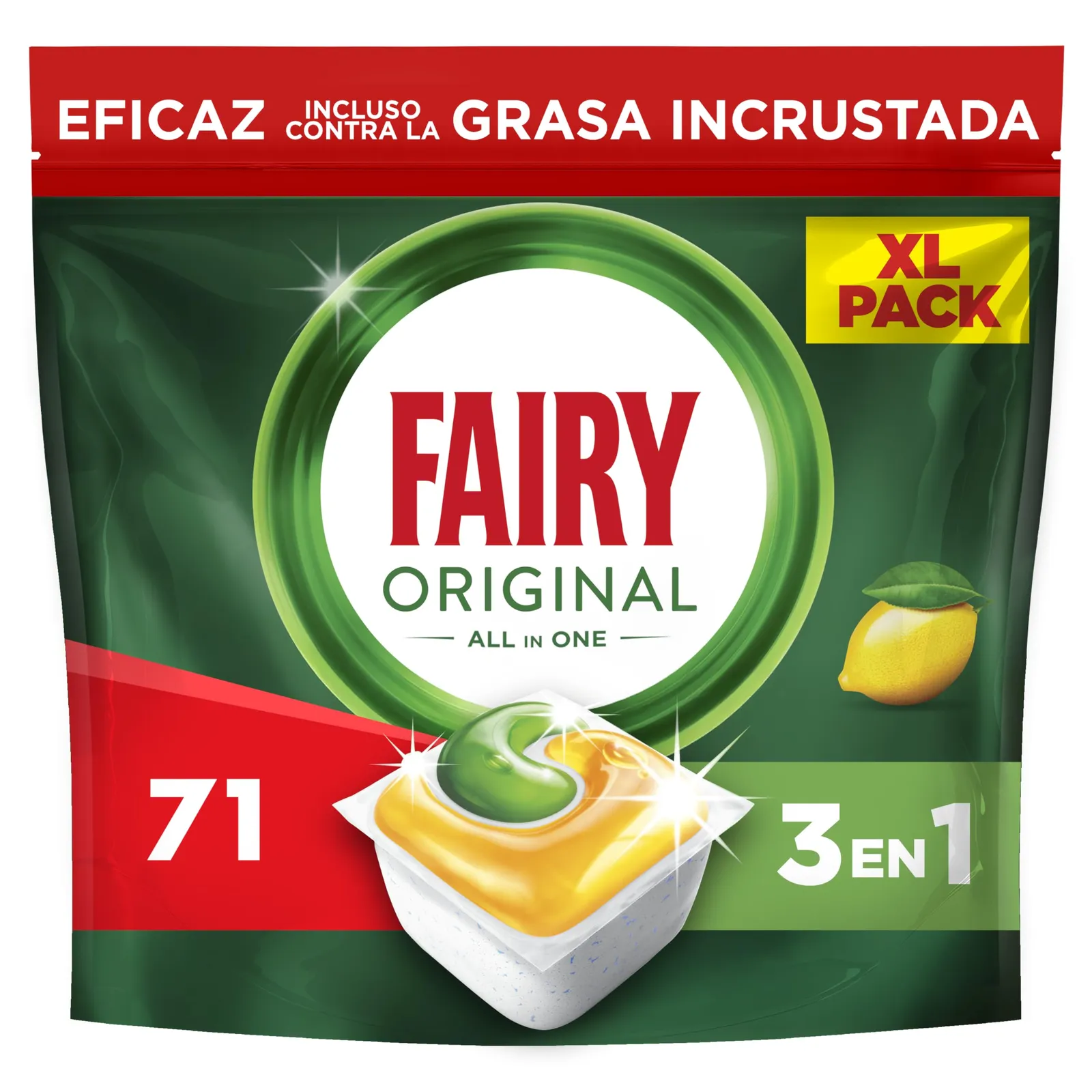 Fairy Original Todo En Uno Cápsulas Lavavajillas Limón - Paquete 71 Cápsulas