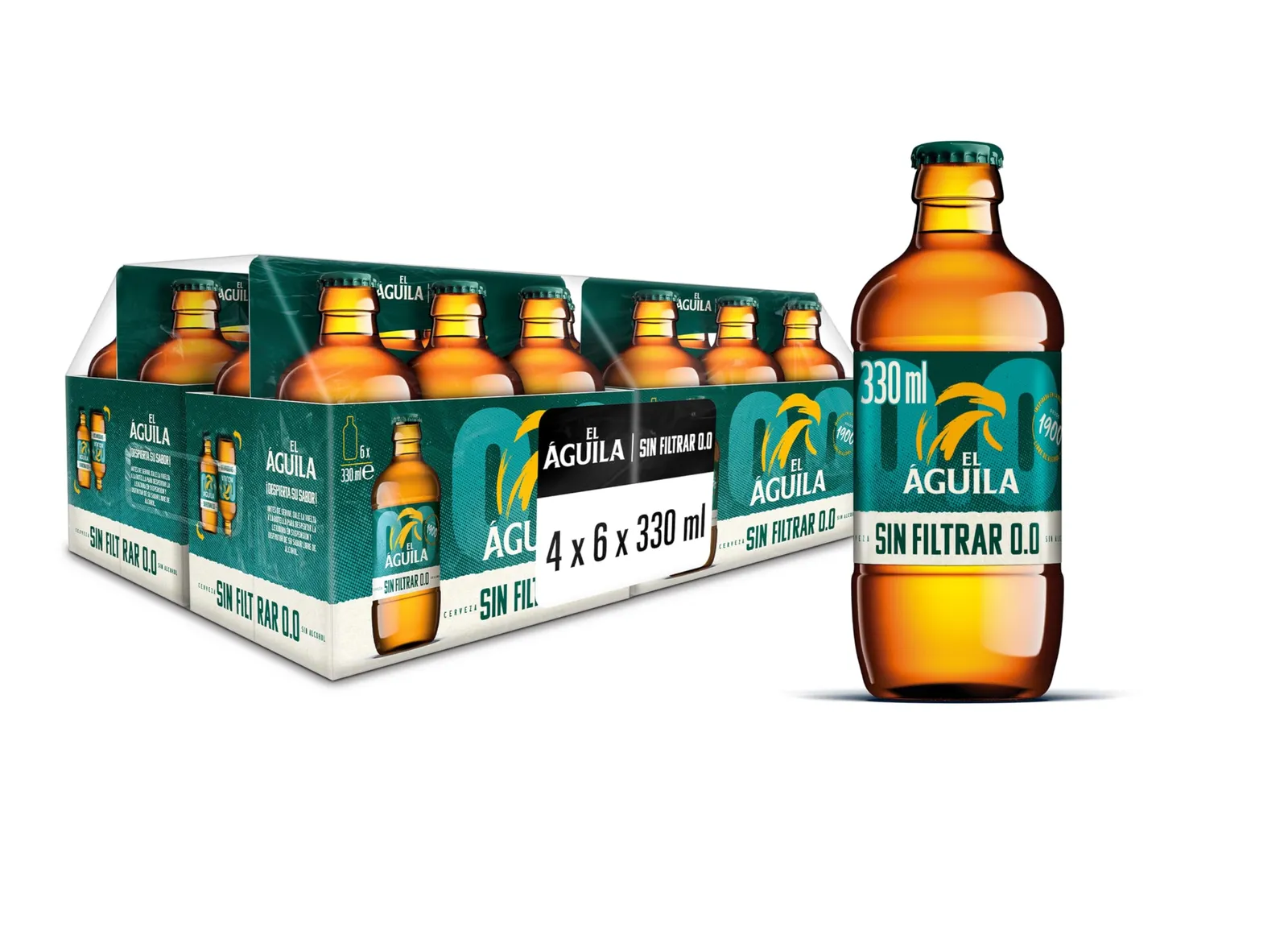 Pack 48 El Águila Sin Filtrar 00 Cerveza Lager Sin Alcohol 33cl