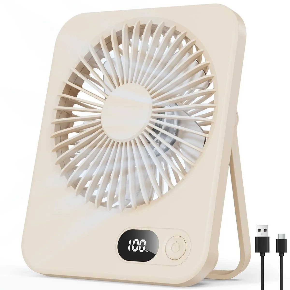 Ventilador de Escritorio Delgado 3.8cm, 5 Velocidades, Pantalla LED, Batería 3000mAh