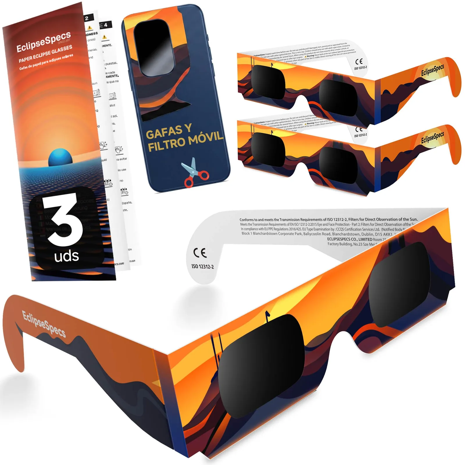 Paquete de Gafas de Eclipse Solar Homologadas ISO 12312-2 y CE
