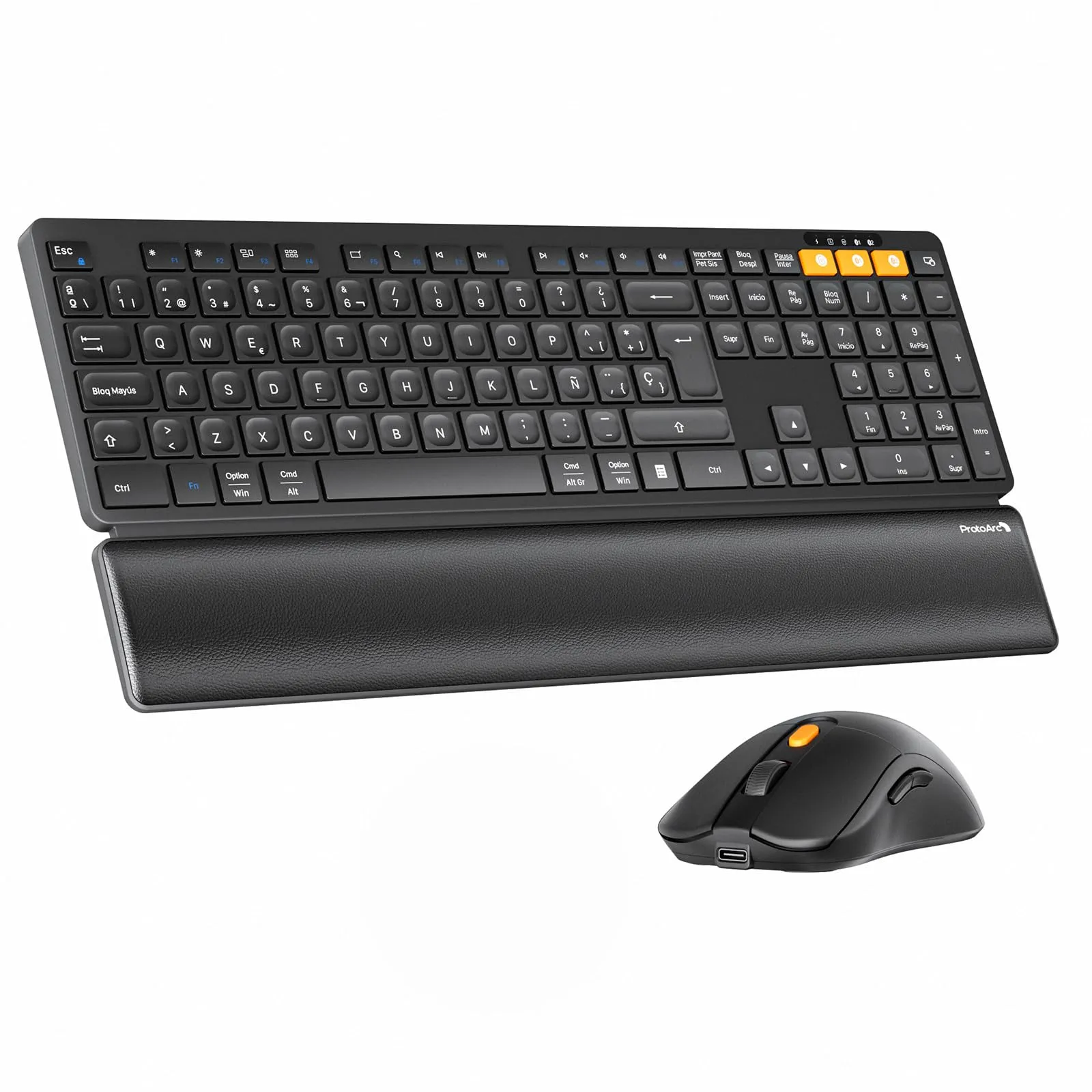 ProtoArc KM60: Pack Teclado y Ratón Inalámbricos con Reposamuñecas y Carga USB-C