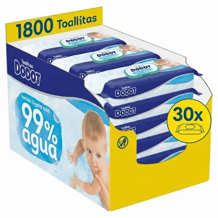 Dodot Aqua Toallitas para Bebé - Pack 30 paquetes x 60 unidades (1800 toallitas)