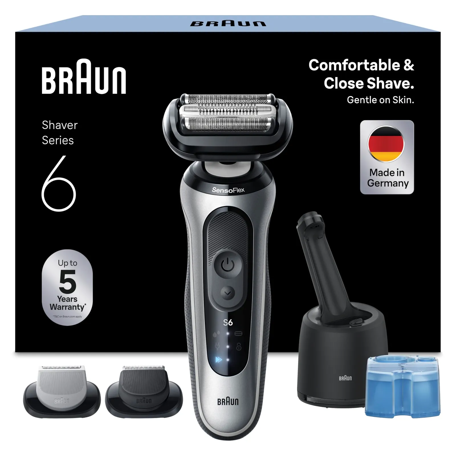 Braun Series 6 62-S7650CC: Afeitadora Eléctrica con 2 Modos, 60 Min Uso, Accesorios y Centro Limpieza