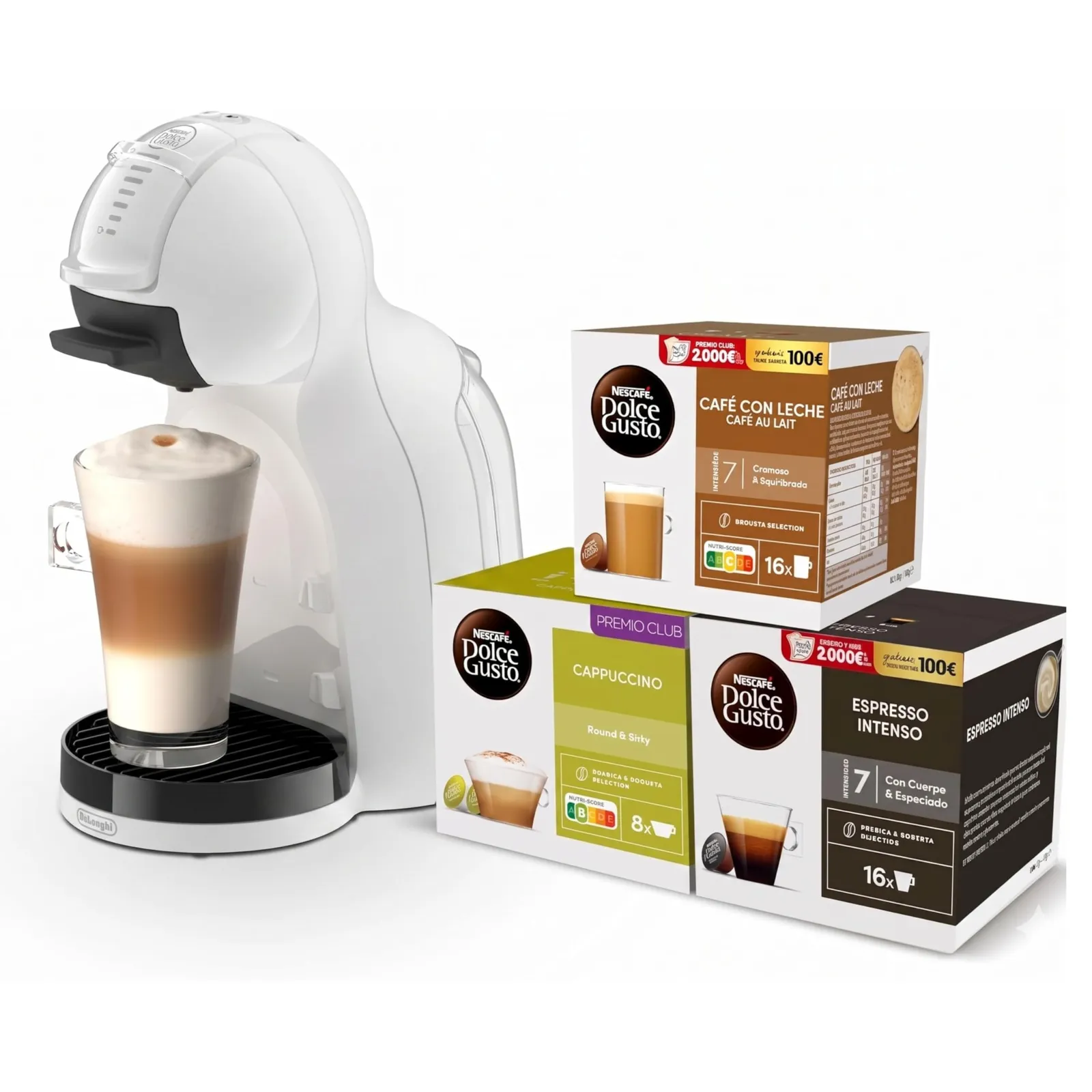 Cafetera De'Longhi Nescafé Dolce Gusto Mini Me 2 EDG335.W, Automática, 15 Bar, Blanca + 3 Packs Cápsulas Intensas
