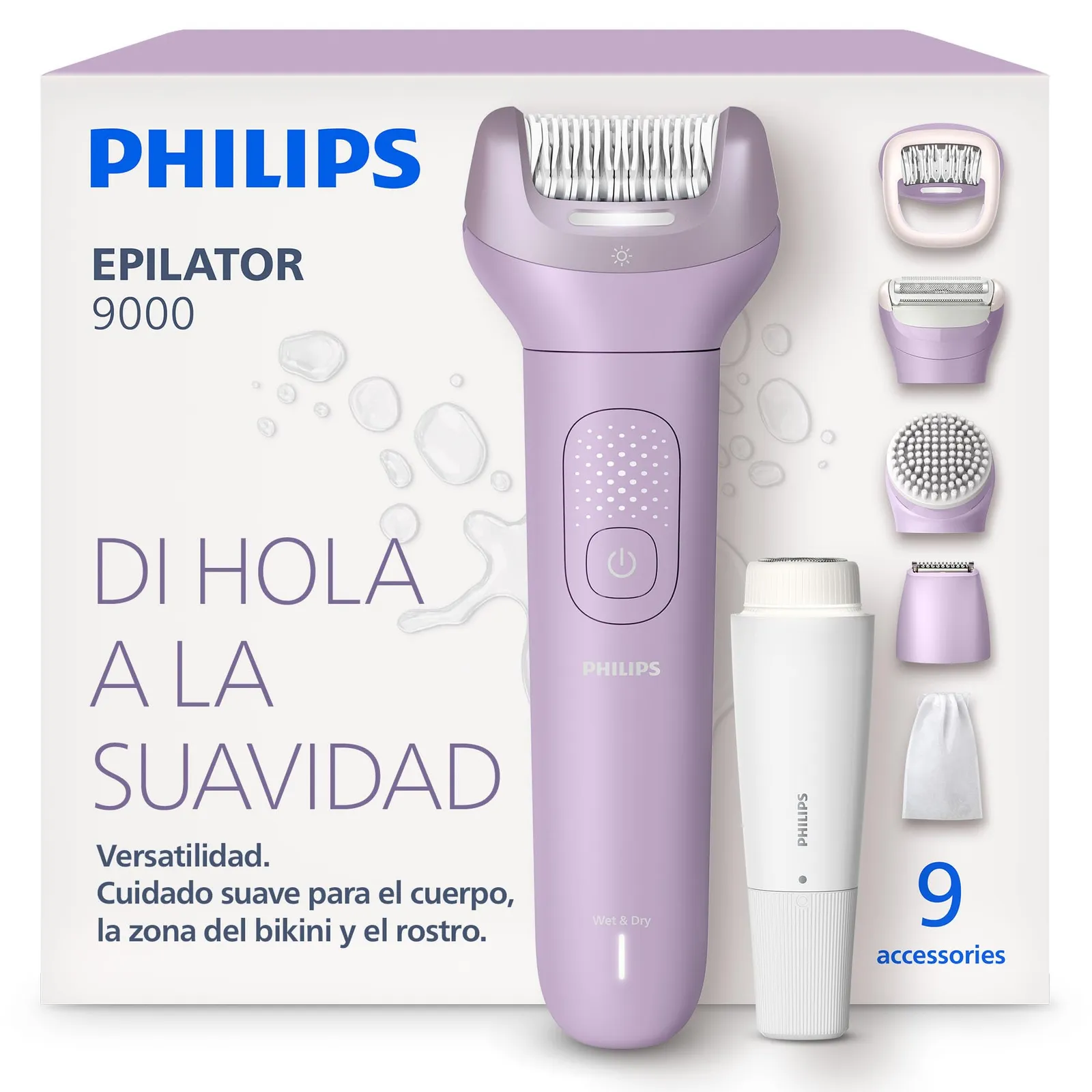 Philips Serie 9000 BRE729/00: Depiladora Eléctrica Inalámbrica con 9 Accesorios