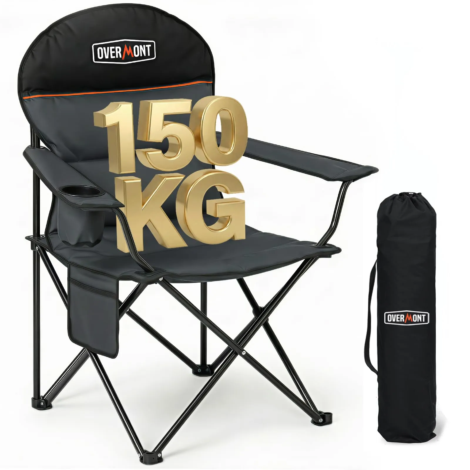 Silla de Camping OVERMONT Plegable Respaldo Alto XXL - Hasta 150 kg