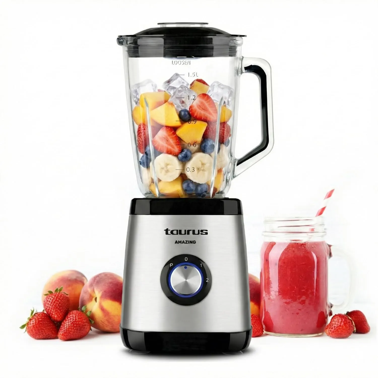 Batidora de Vaso Taurus Magnum 1500: 1500W, Jarra Cristal 1.5L, Acero Inox