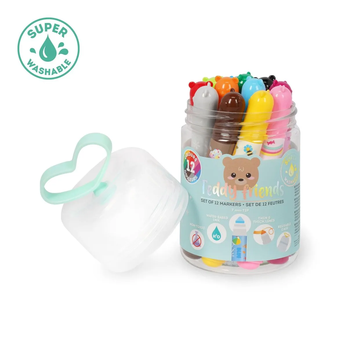 Legami Teddy Friends - Set de 12 Rotuladores Lavables con Punta Antirretorno