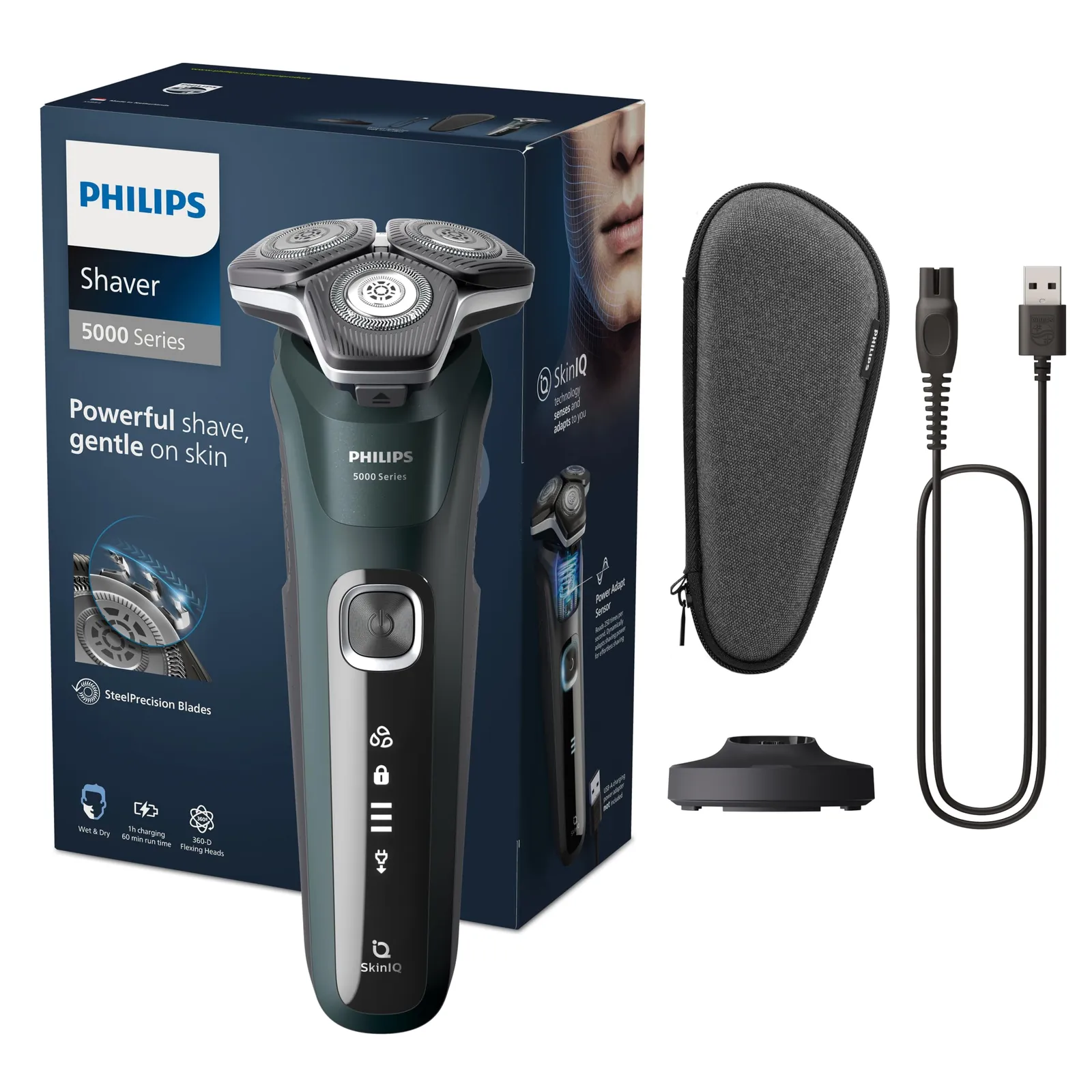 Philips Serie 5000 Afeitadora Eléctrica Hombre S5884/35 Verde - 45 Cuchillas, 60min Uso, Seco/Húmedo