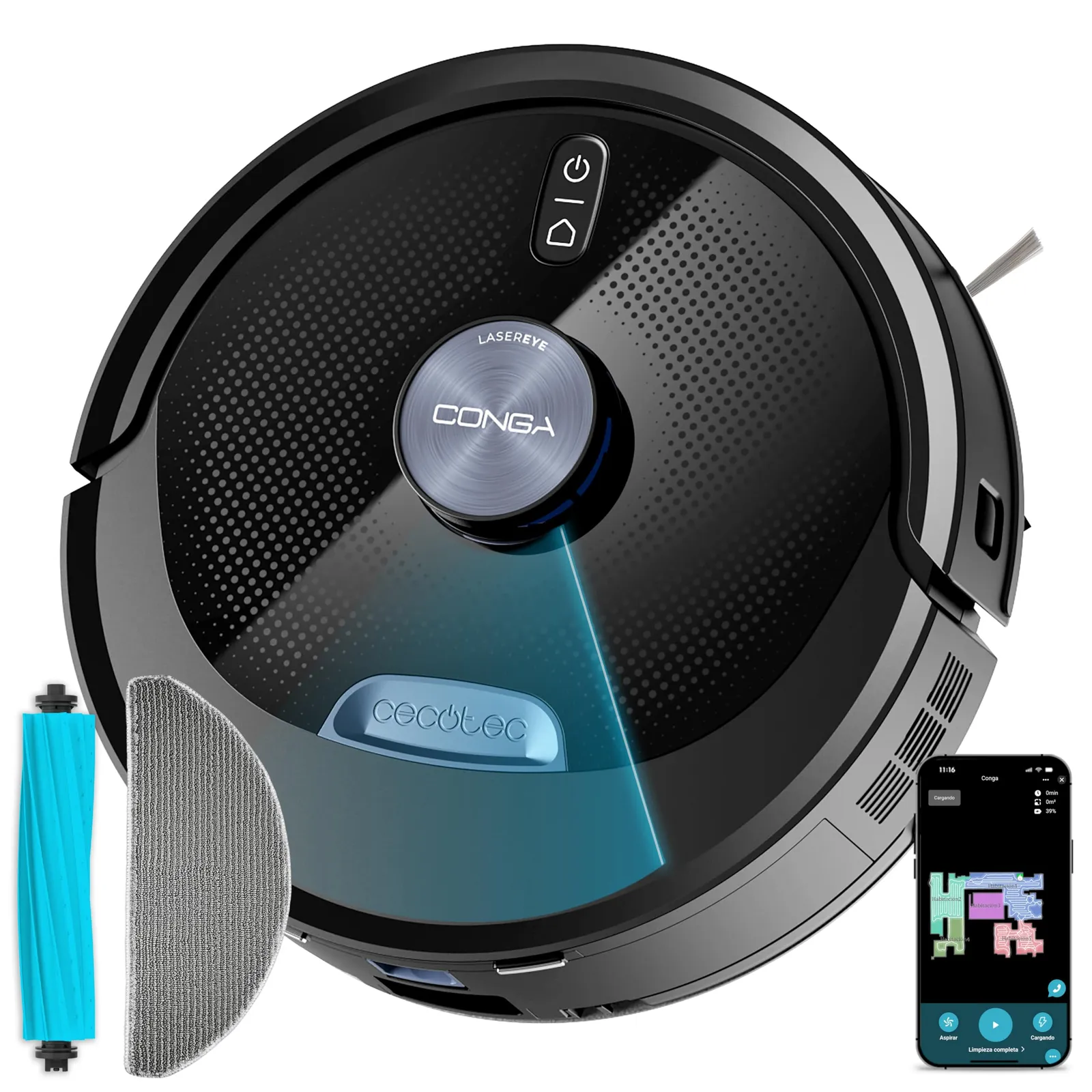 Robot Aspirador Cecotec Conga M90 Dark con IA y Navegación Láser