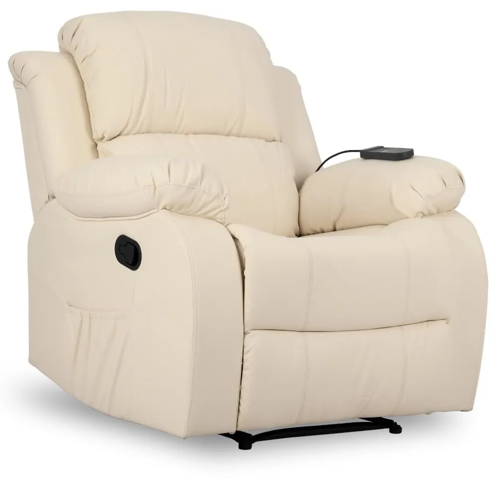 Sillón Masaje Relax Trevi Crema: 8 Motores, Calor Lumbar, Reclinable 160º, PU Anti-Cuarteo