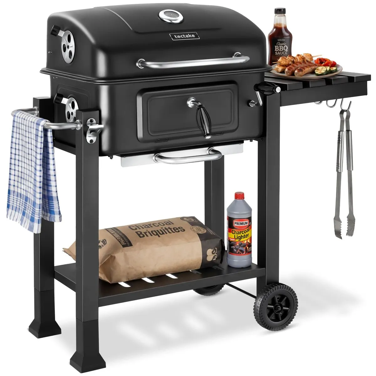 Barbacoa de Carbon con Tapa y Regulador de Altura - 64x110x104 cm