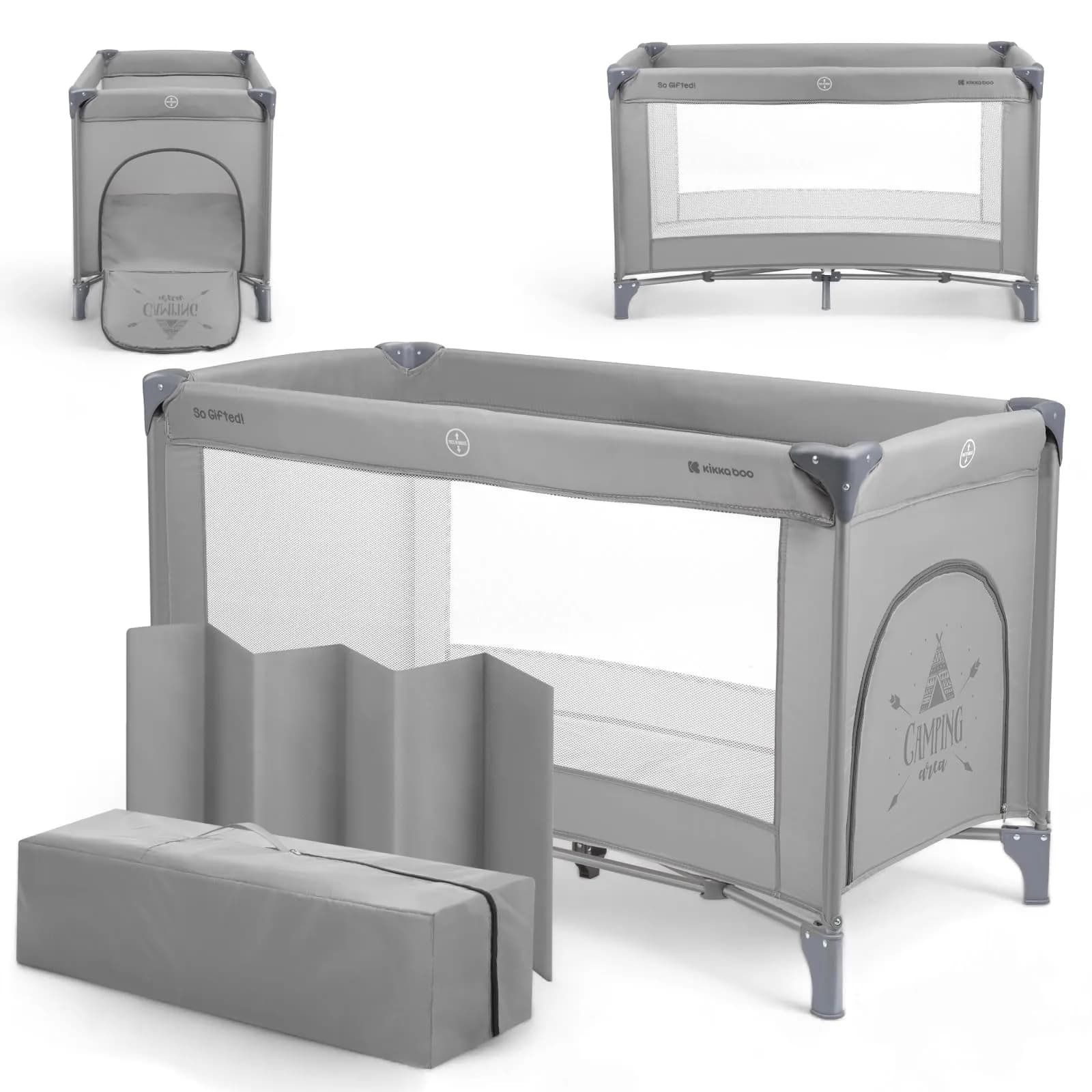 KikkaBoo SO Gifted Cuna de Viaje Plegable 120x60 cm Gris