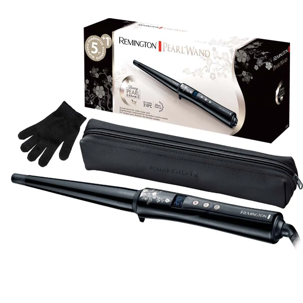 Remington CI951 Rizador Cónico Pearl: Ondas Naturales 13-25mm, Cerámica Perlas, LCD 130-210°C