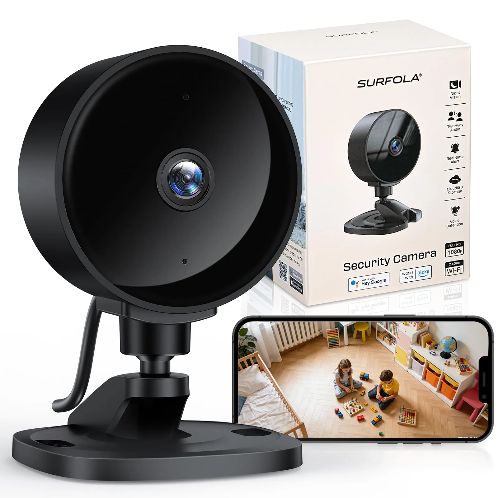 Cámara de Vigilancia WiFi Surfola 1080P con Visión Nocturna