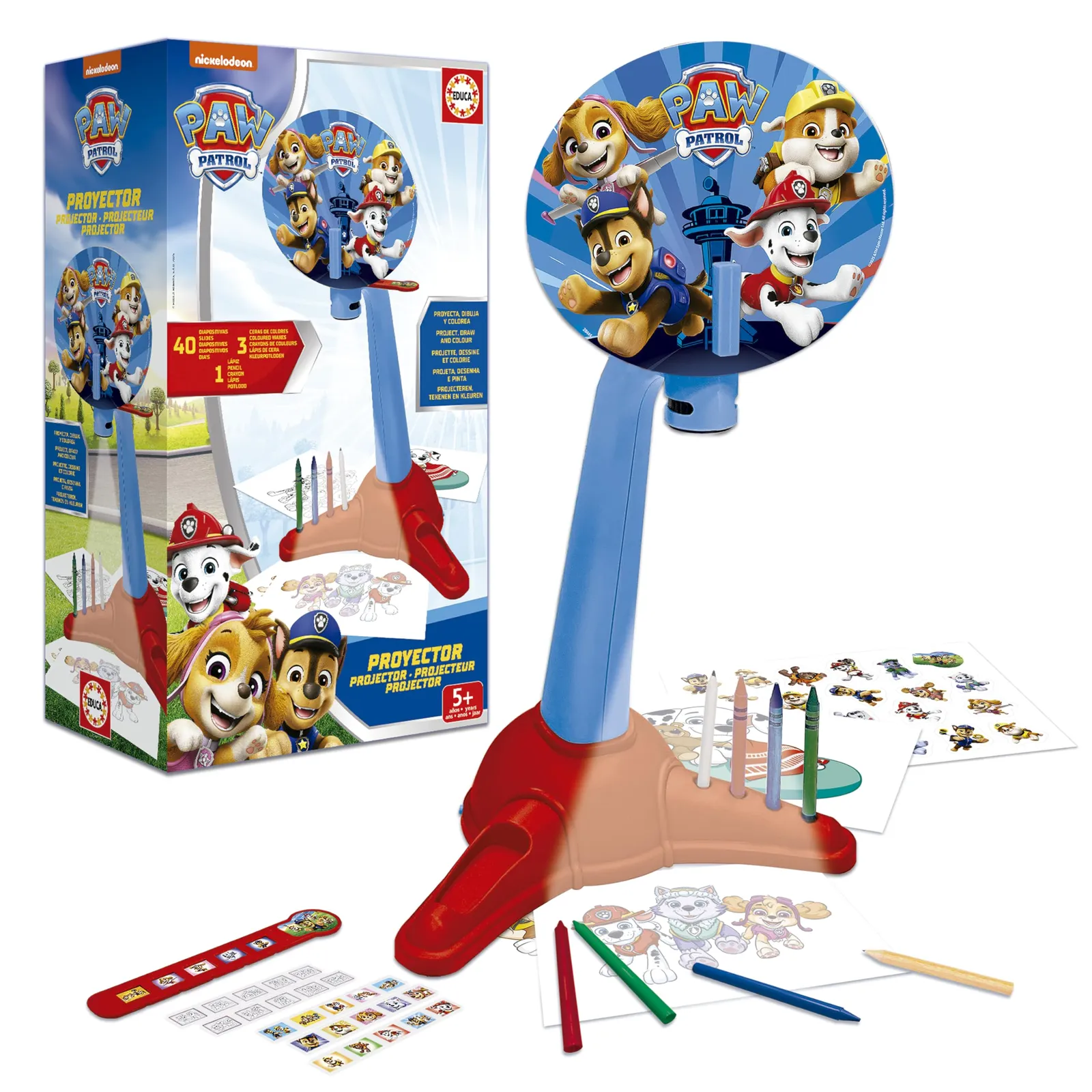 Proyector Dibujos Patrulla Canina Educa con 40 Diapositivas y Ceras