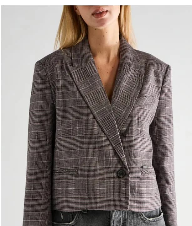 Blazer Corta Mujer Estampado Cuadros