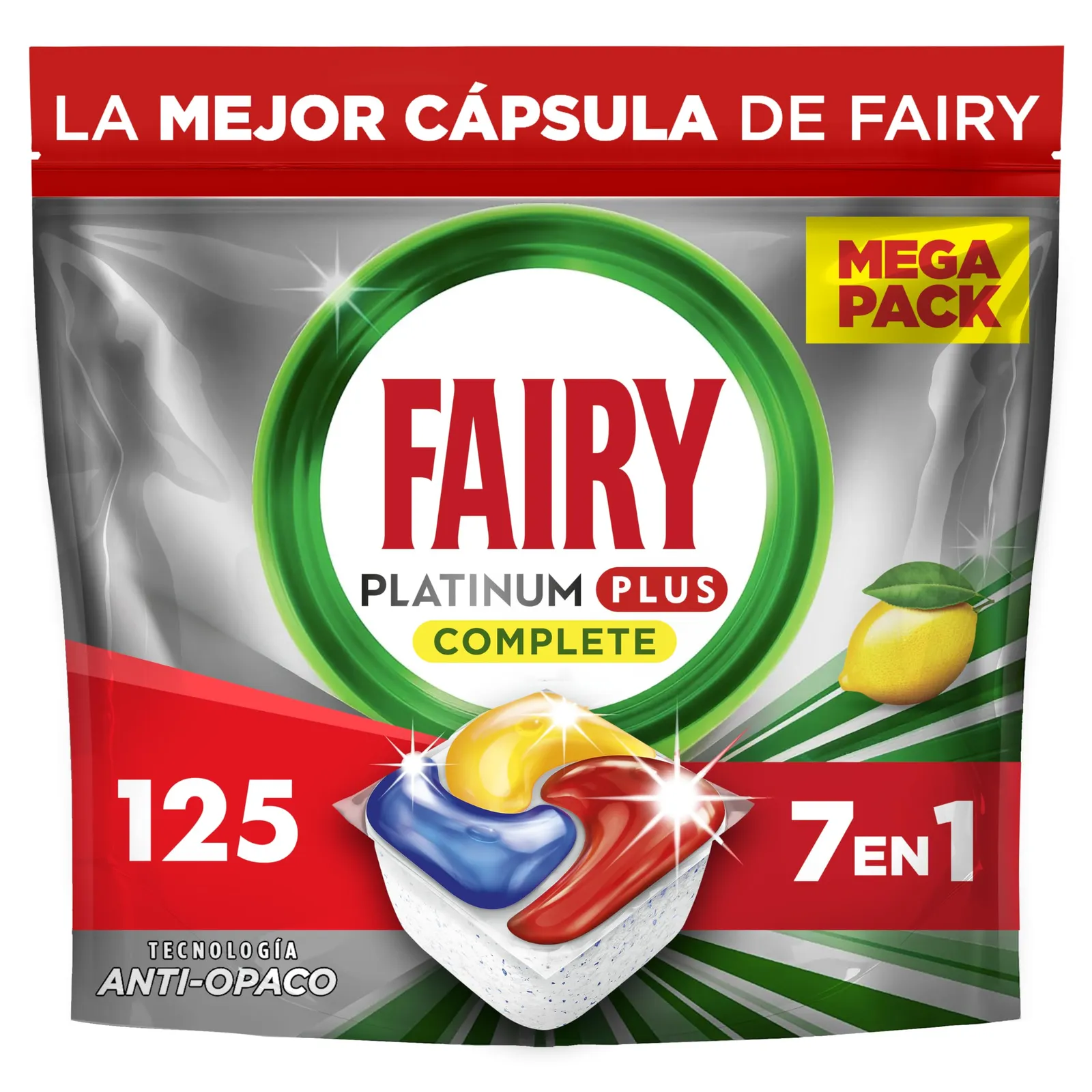 Fairy Platinum Plus Limón Cápsulas Lavavajillas Todo En Uno - 125 Cápsulas