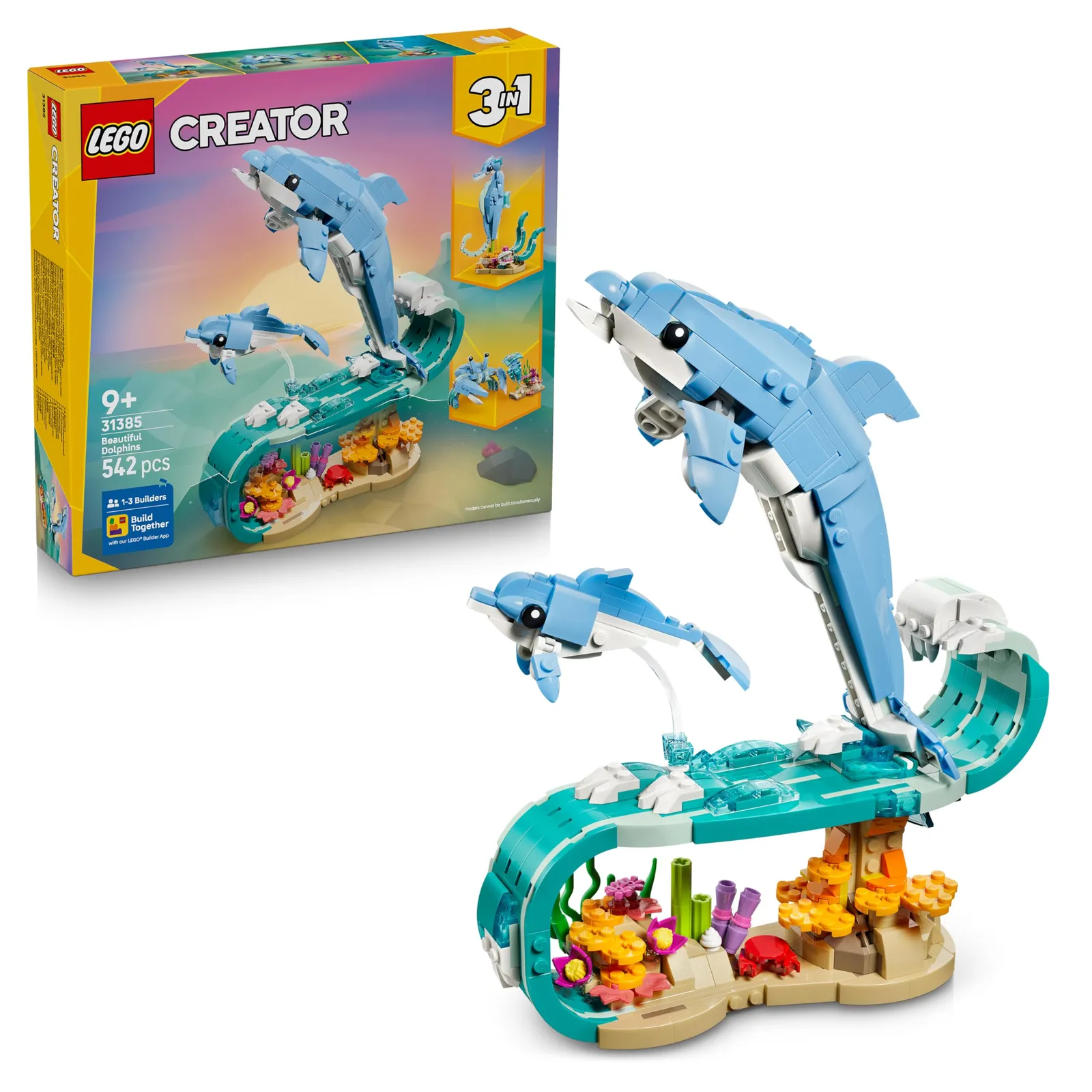 LEGO Creator 31385 Animales Marinos: Delfines, Caballito de Mar y Cangrejo - Juguete 9+ Años