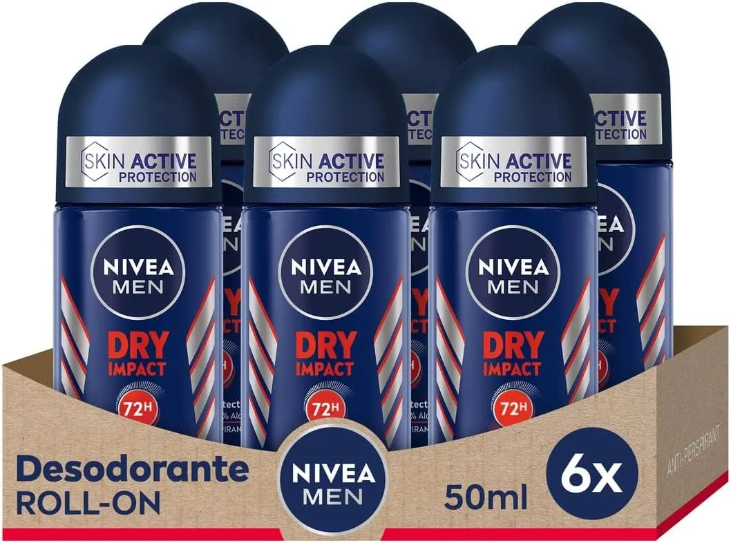 Pack 6 Desodorantes Nivea Men Dry Impact Roll-on