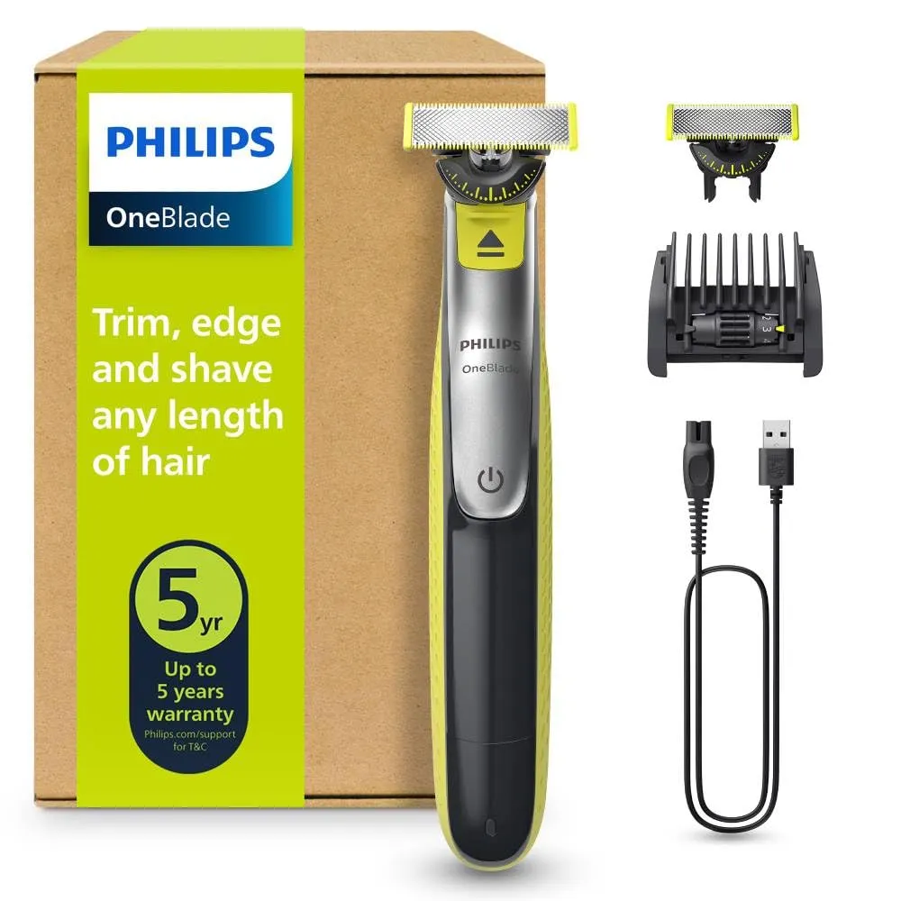 Philips OneBlade 360 QP2734/30: Maquinilla Híbrida Eléctrica con 2 Cuchillas y Peine Ajustable
