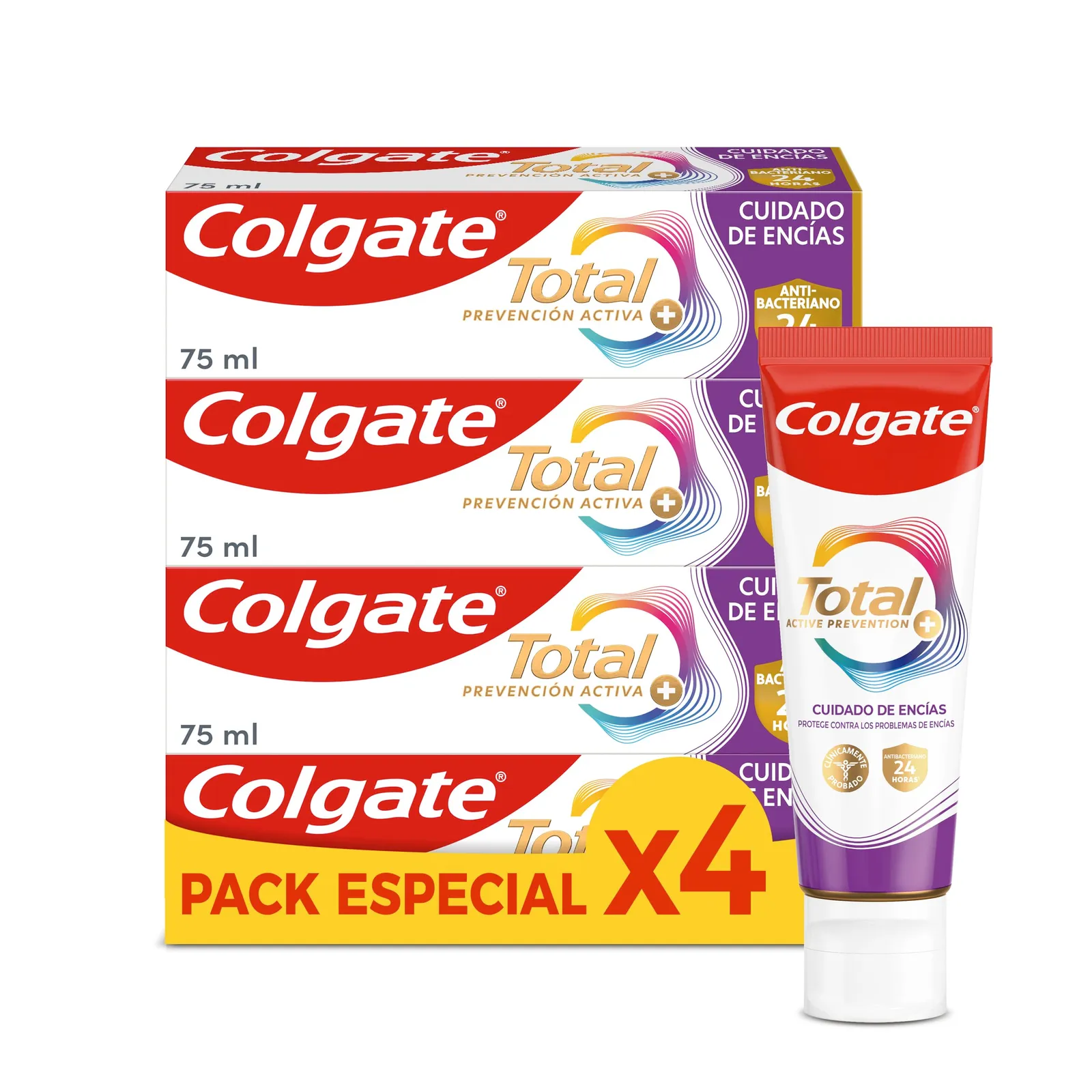 Pack 4x Pasta Dientes Colgate Total Prevención Activa 75ml