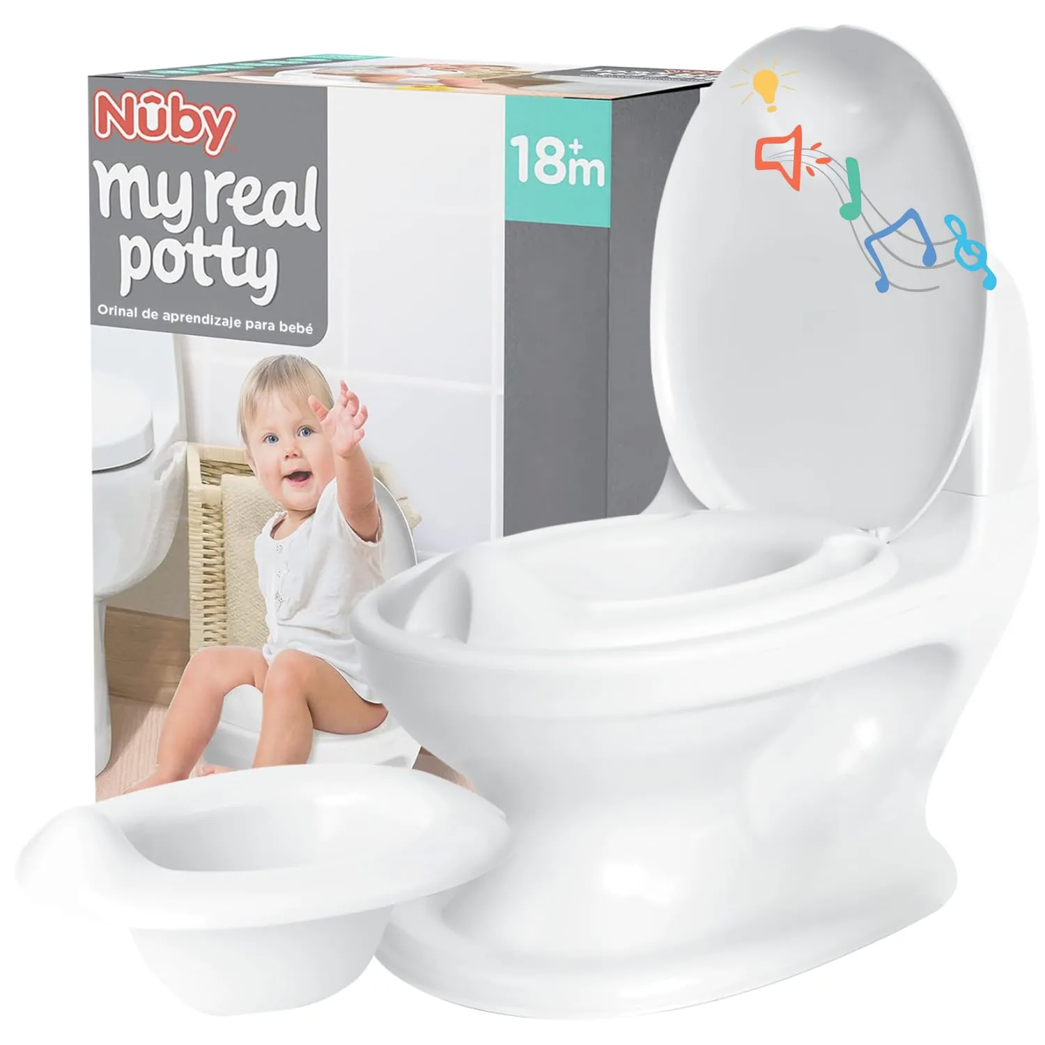 Orinal Nuby My Real Potty Infantil con Sonido y Tapa Abatible para Entrenamiento