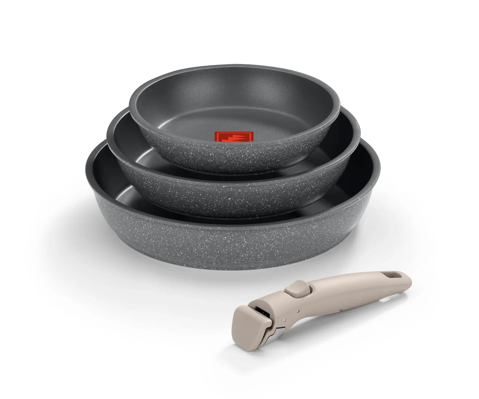 Set 3 Sartenes Monix One Click Pietra (20-24-26 cm) Antiadherentes con Mango Desmontable