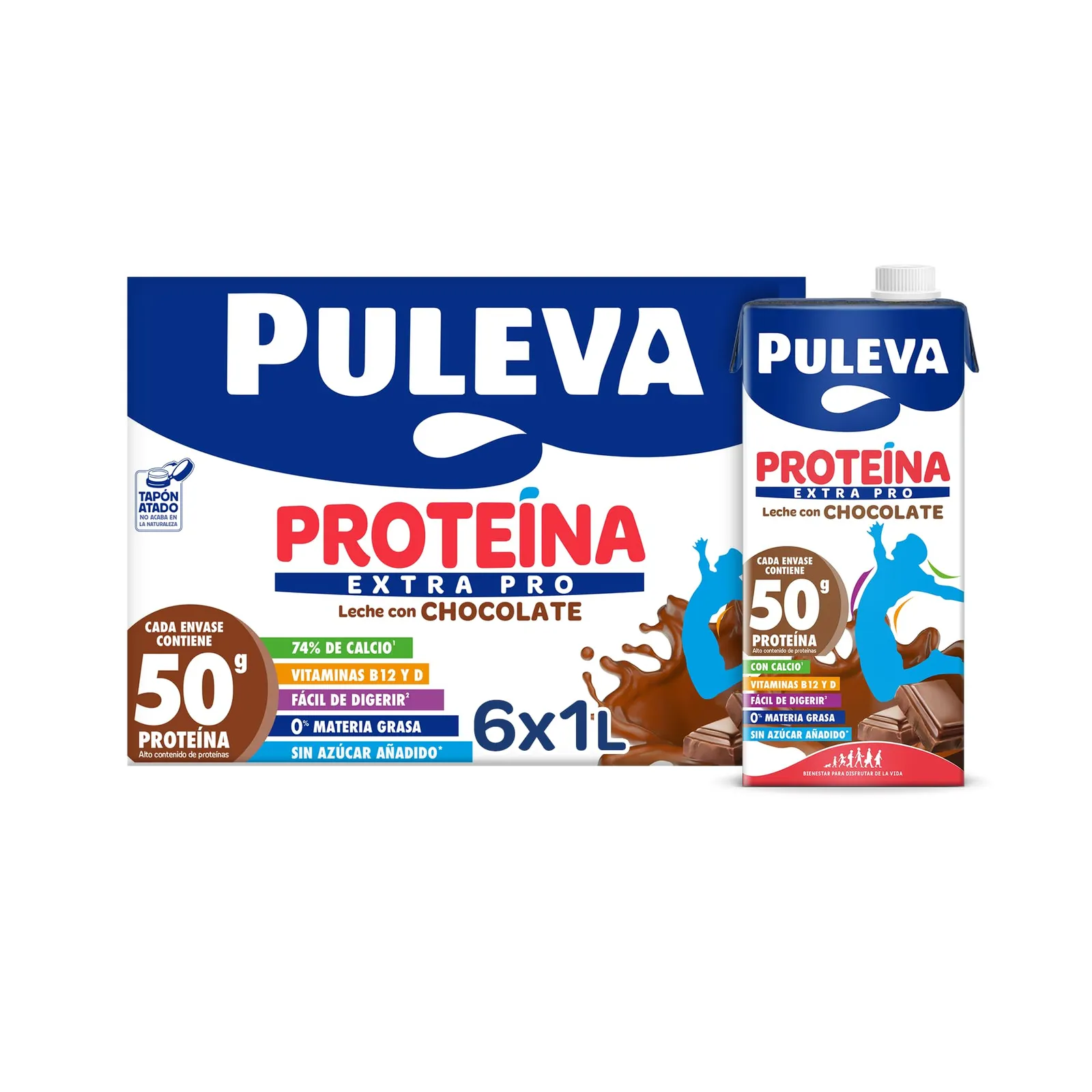 6 Botellas 1L Puleva Proteína Extra Pro Chocolate