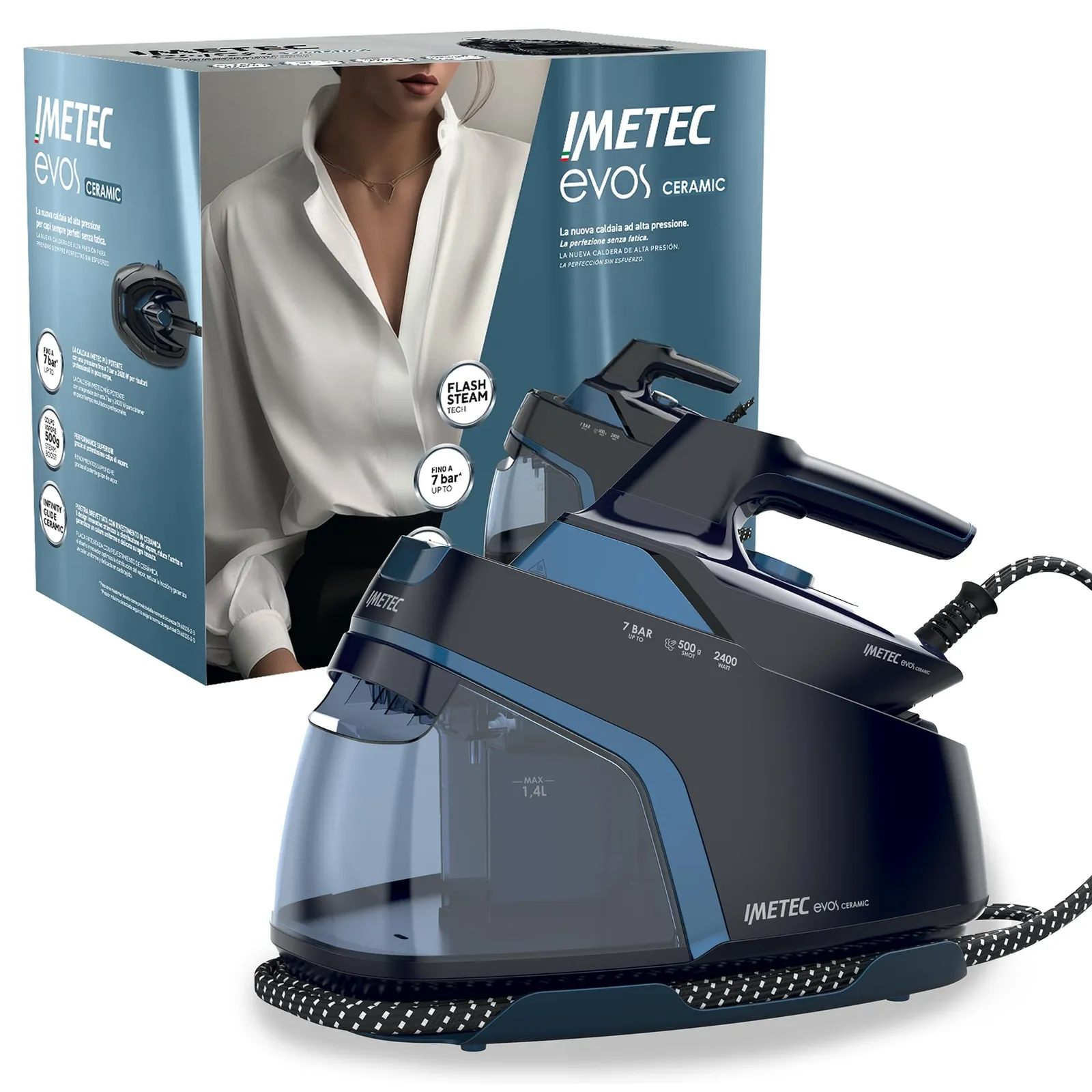 Centro de Planchado Imetec Evos Ceramic: 7 Bares y Golpe de Vapor 500g