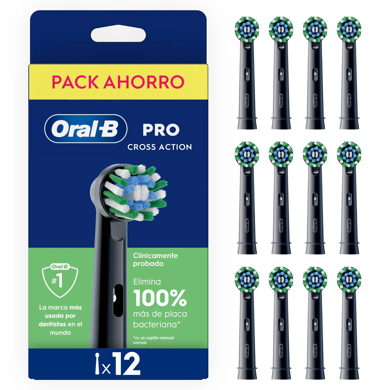 Pack 12x Cabezales Cepillo Eléctrico Oral-B CrossAction Negros