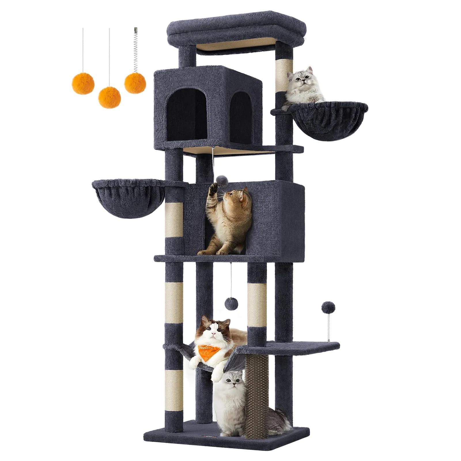 Árbol para gatos Feandrea 175 cm, multinivel con accesorios, gris oscuro PCT182G02