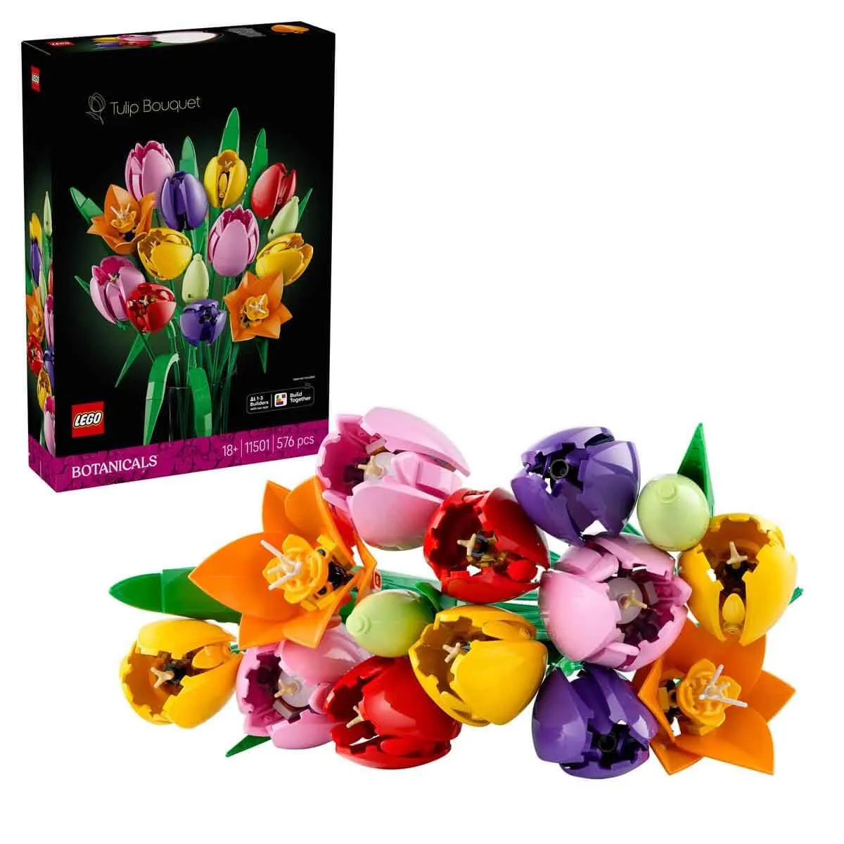 LEGO Botanicals Ramo de Tulipanes: Kit de Construcción para Adultos con 14 Flores Artificiales en 5 Colores. Modelo 11501.