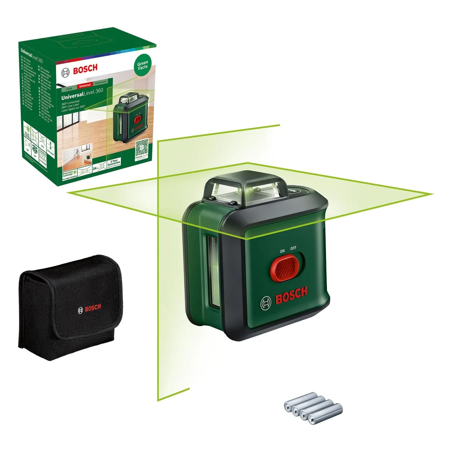 Nivel láser Bosch UniversalLevel 360 con proyección horizontal 360° y vertical 120°