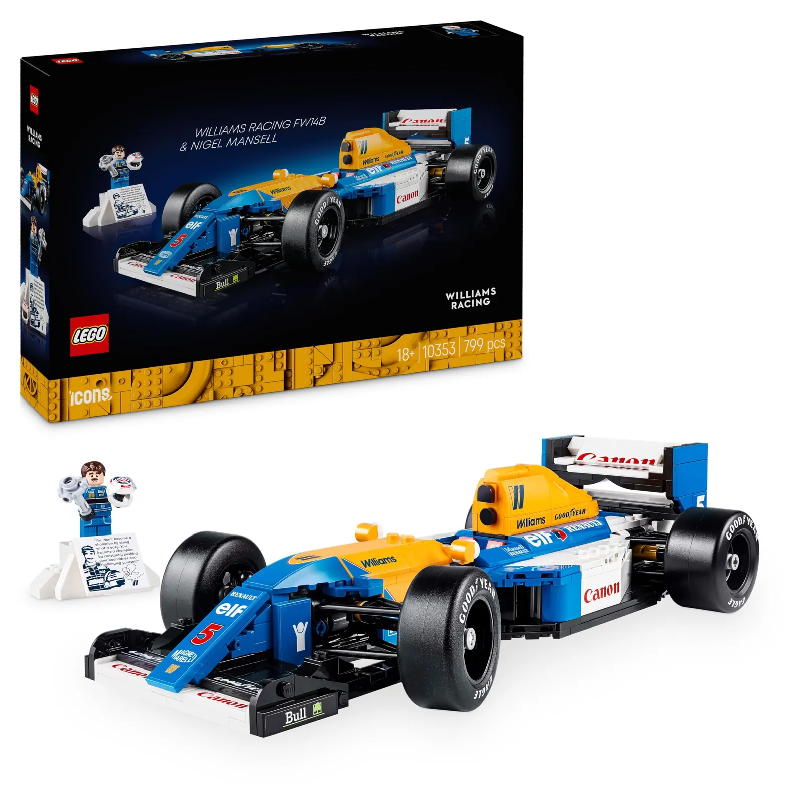 LEGO Icons Williams Racing FW14B: Maqueta de F1 con Minifigura para Adultos (10353)