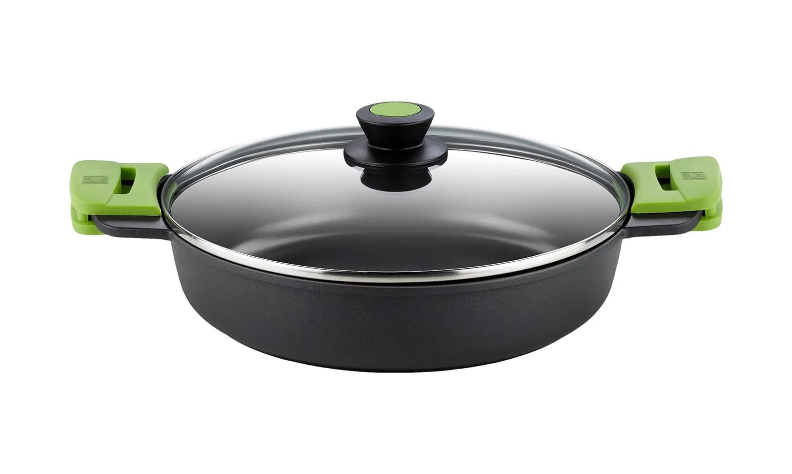 Cacerola BRA Prior Baja 28cm con Tapa de Cristal y Asas de Silicona