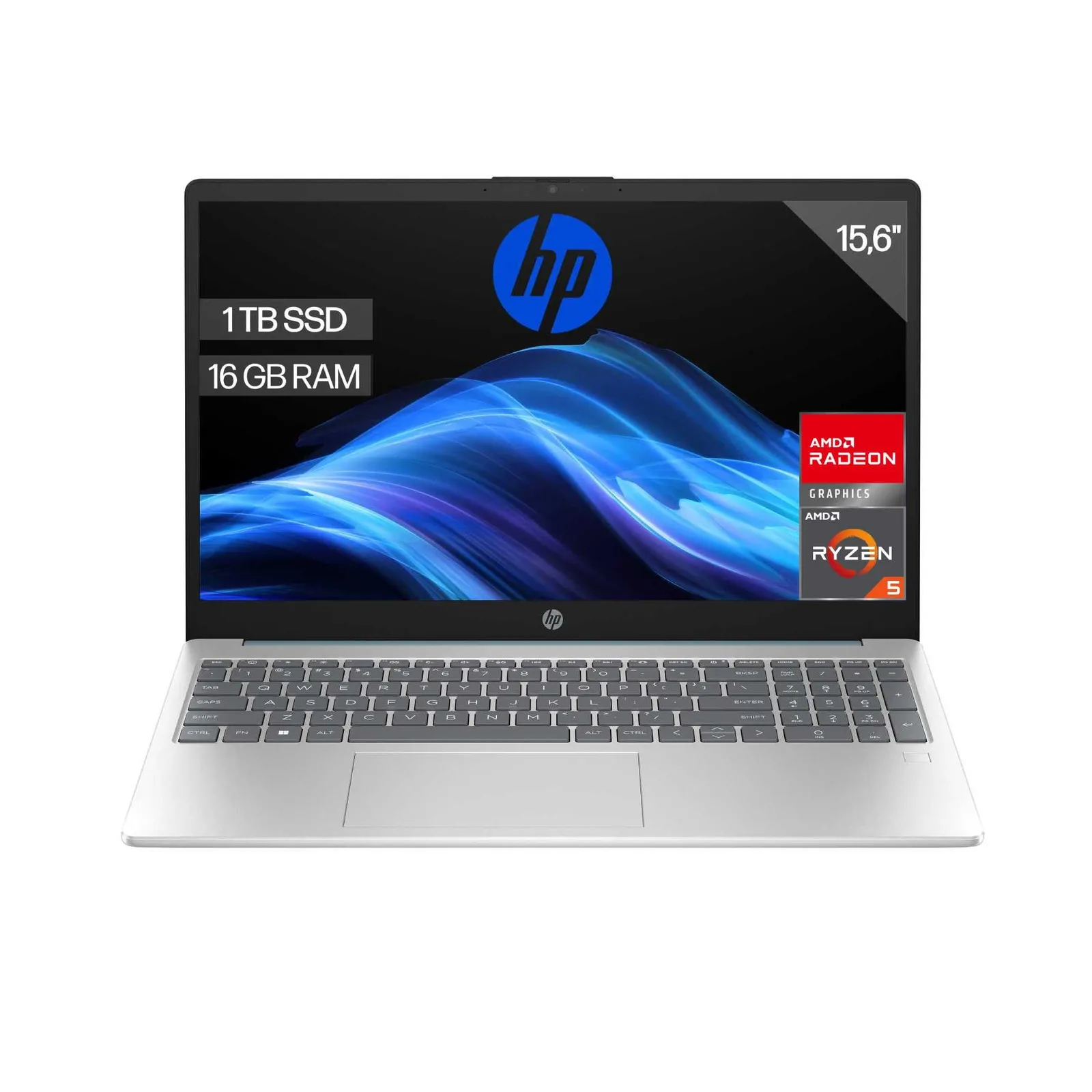 HP 15.6" FHD Portátil: Ryzen 5-7520U, 16GB RAM, 1TB SSD, Radeon Graphics, Sin SO, Plata