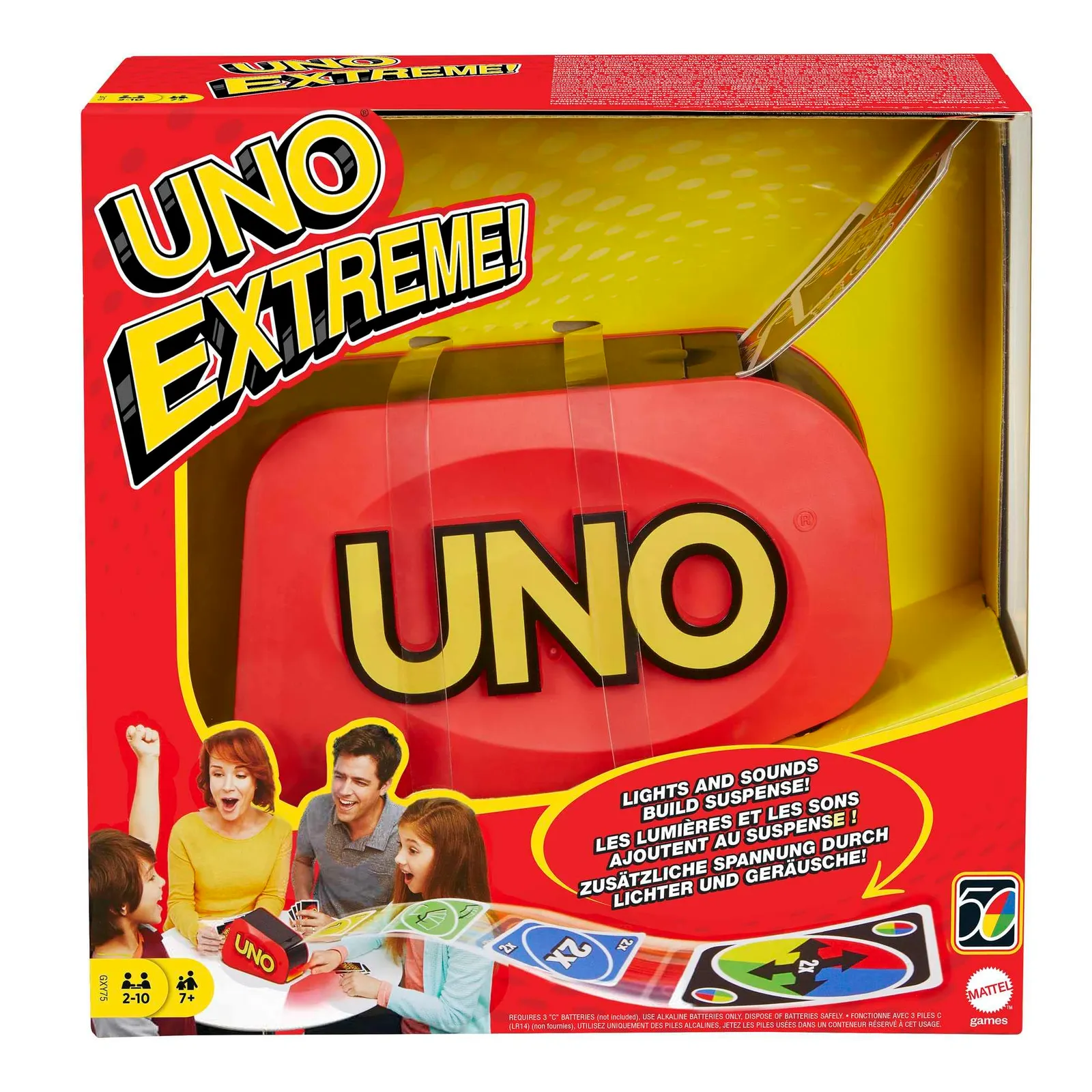 UNO Extreme con Lanzador Mattel Games: Juego de Cartas Familiar con Luz y Sonido (112 Cartas, 2-10 Jugadores, 7+ Años)