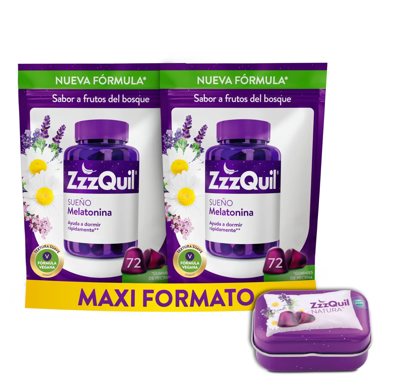 Pack 2x ZzzQuil Sueño Melatonina 72 Gummies (144 Unidades Totales)
