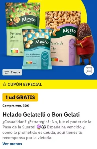 Helado Gratis Gelatelli o Bon Gelati con Compra Superior a 30€ en Lidl Plus